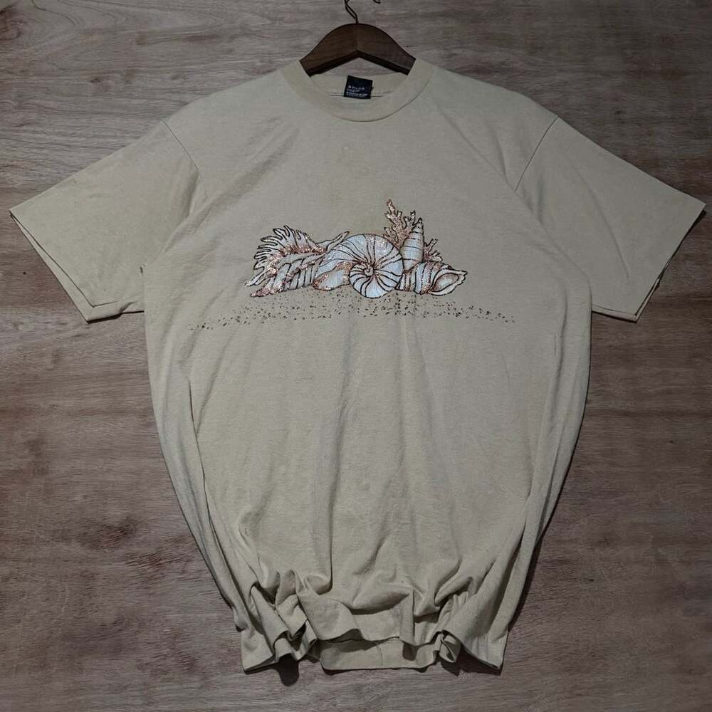 Vintage Screen Stars Best Seashell Glitter Graphic T Shirt USA 50/50